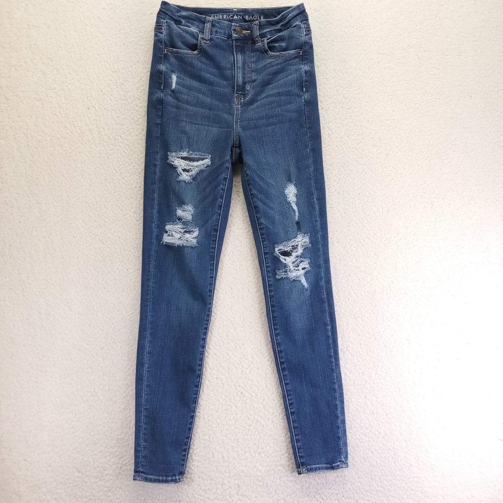 American Eagle Curvy Super High-Rise Jegging Sz 4 Regular Distressed Blue Jeans‎